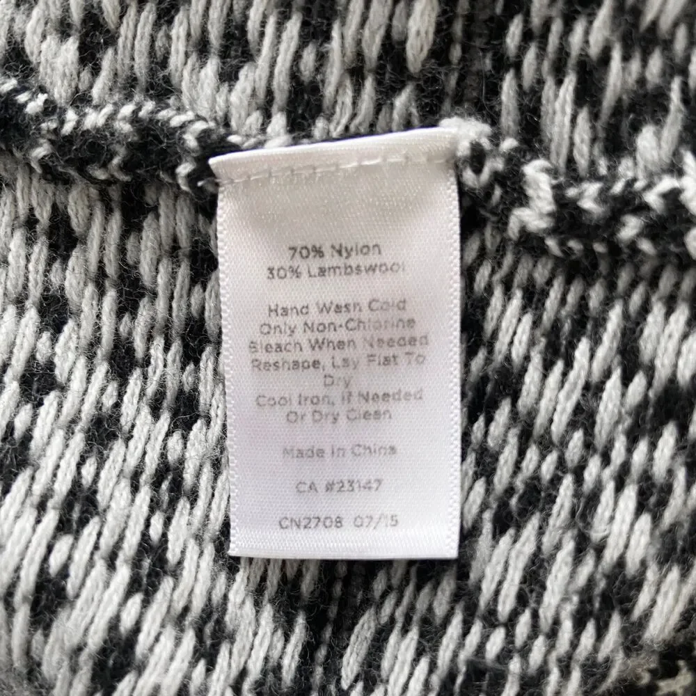 Talbots Crew Neck Sweater Size M Black White Geometric Knit Lambswool Blend